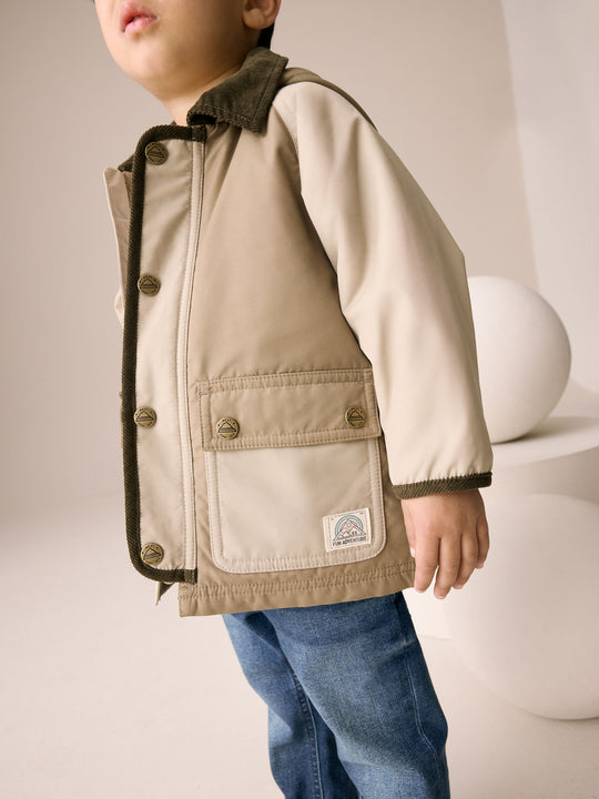 Neutral Brown Hooded Cord Collar Shower Resistant Coat (3mths-7yrs)