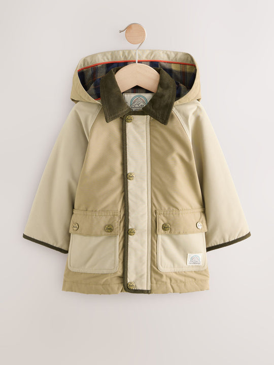 Neutral Brown Hooded Cord Collar Shower Resistant Coat (3mths-7yrs)