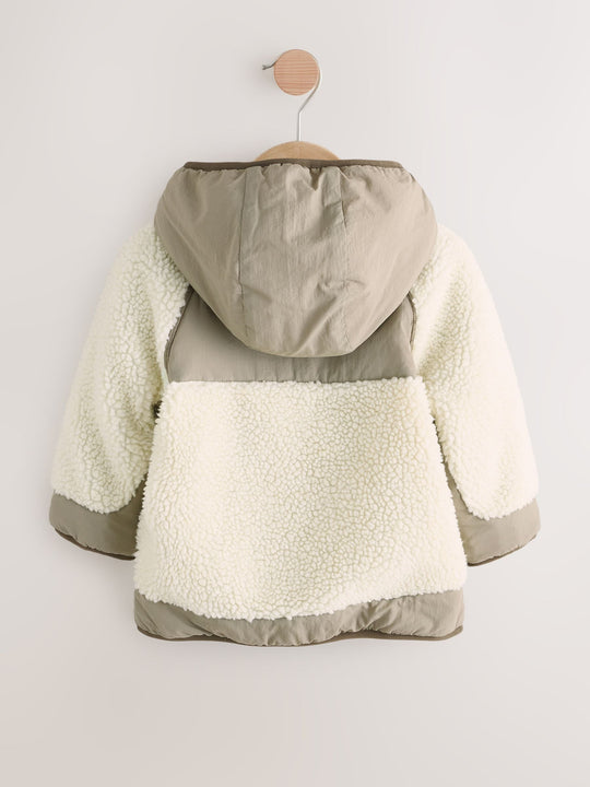 Khaki/Cream Colourblock Borg Jacket (3mths-7yrs)