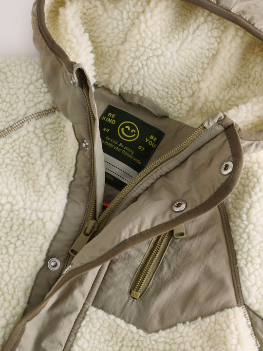 Khaki/Cream Colourblock Borg Jacket (3mths-7yrs)