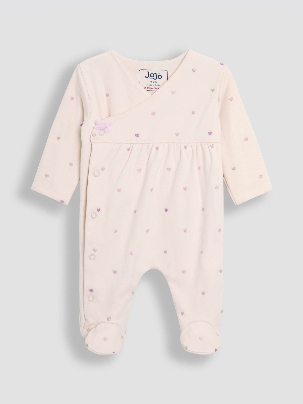 JoJo Maman Bébé Cream Heart Embroidered Cotton 2-Piece Sleepsuit and Hat Set