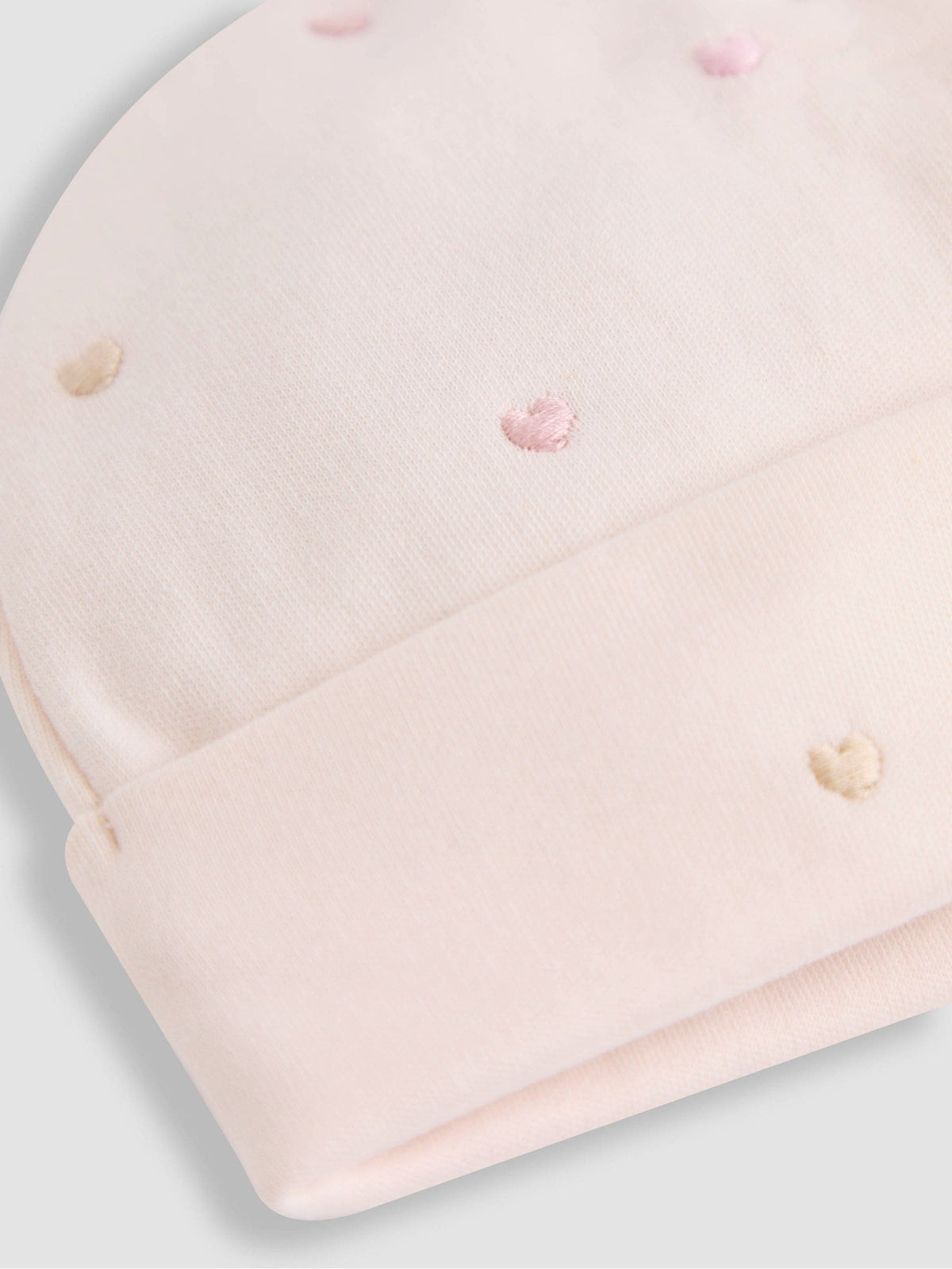 JoJo Maman Bébé Cream Heart Embroidered Cotton 2-Piece Sleepsuit and Hat Set