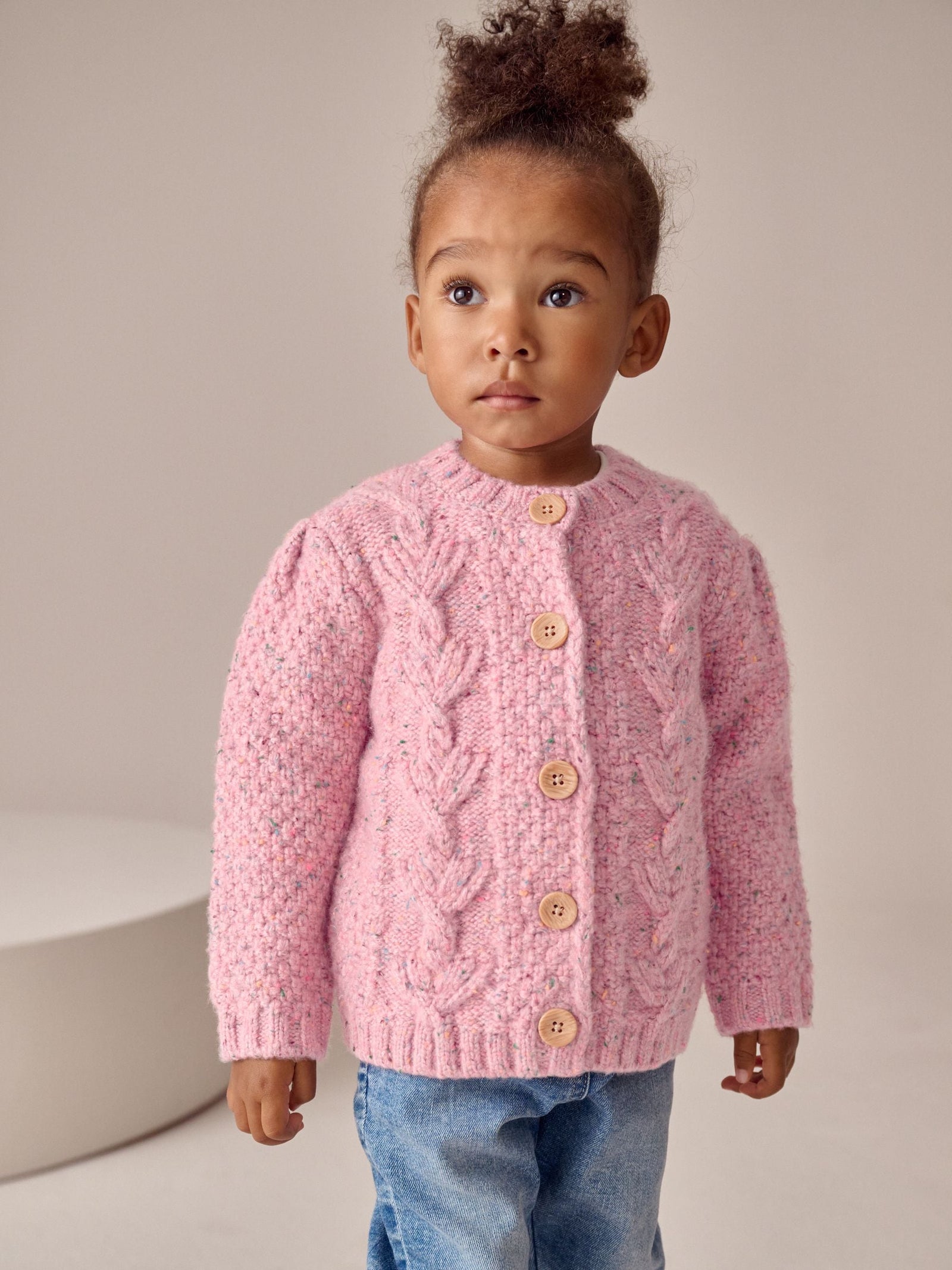 Pink Chunky Knit Bobble Cardigan (3mths-10yrs)
