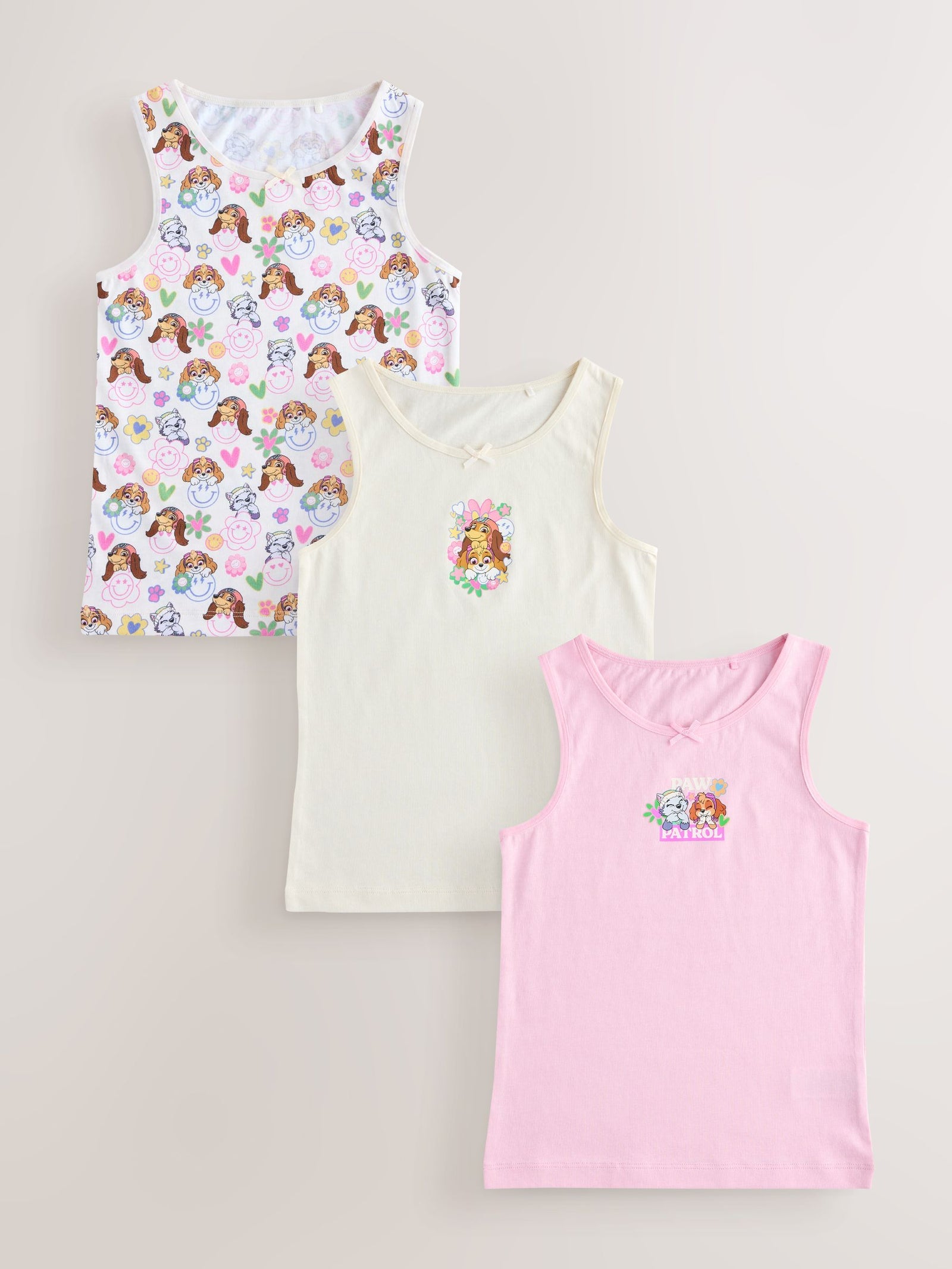 Ecru/Pink Paw Patrol Vests 3 Pack (2-8yrs)