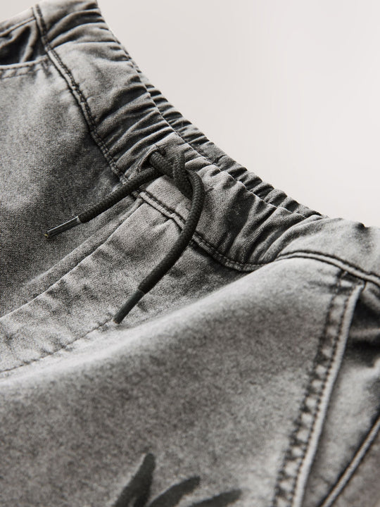 Grey Graffiti Cargo Jeans With Elasticated Waist (3-16yrs)
