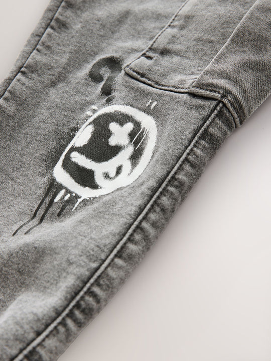 Grey Graffiti Cargo Jeans With Elasticated Waist (3-16yrs)