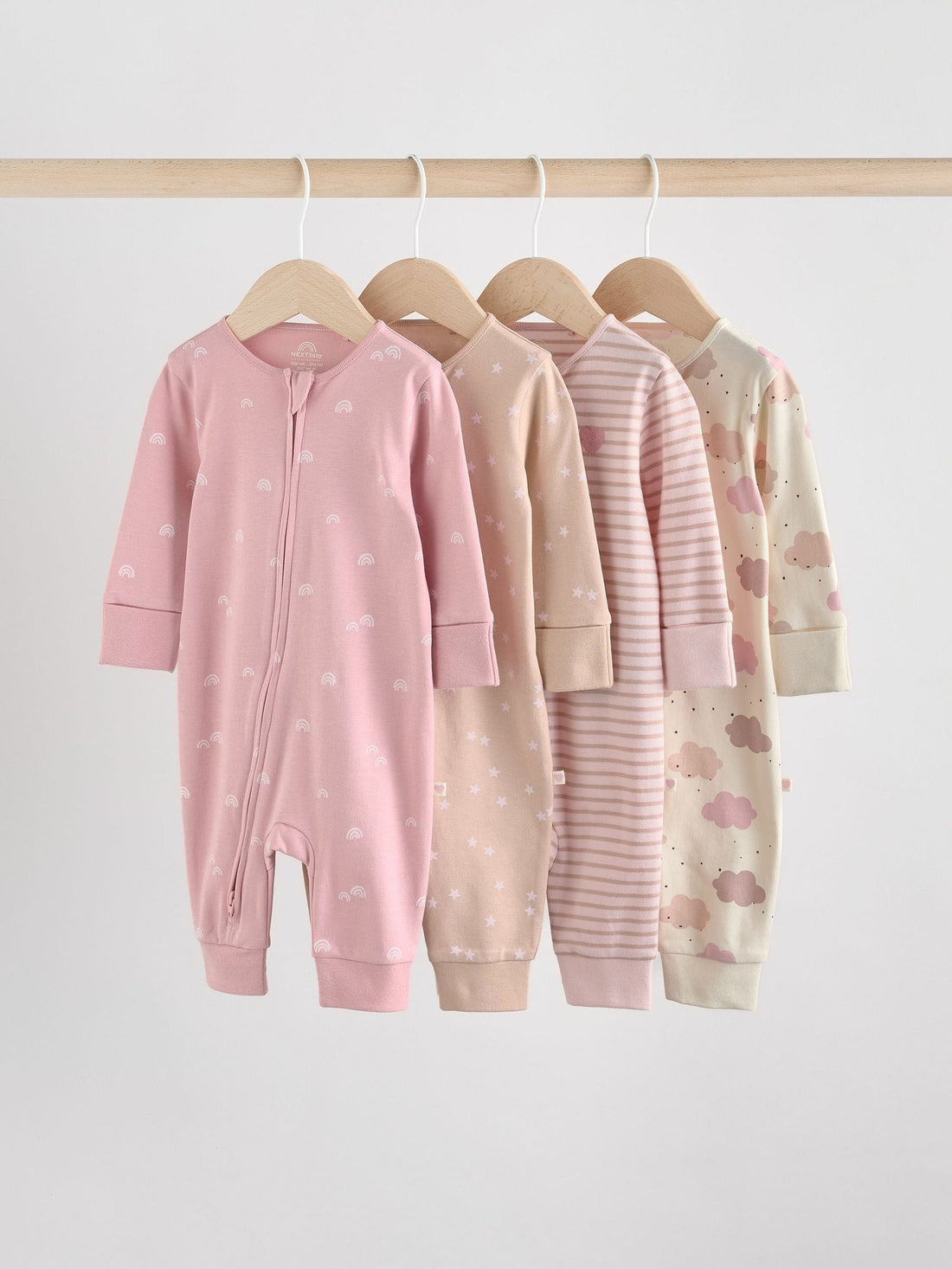 Pink 4 Pack Two Way Zip Baby Sleepsuits (0mths-3yrs)
