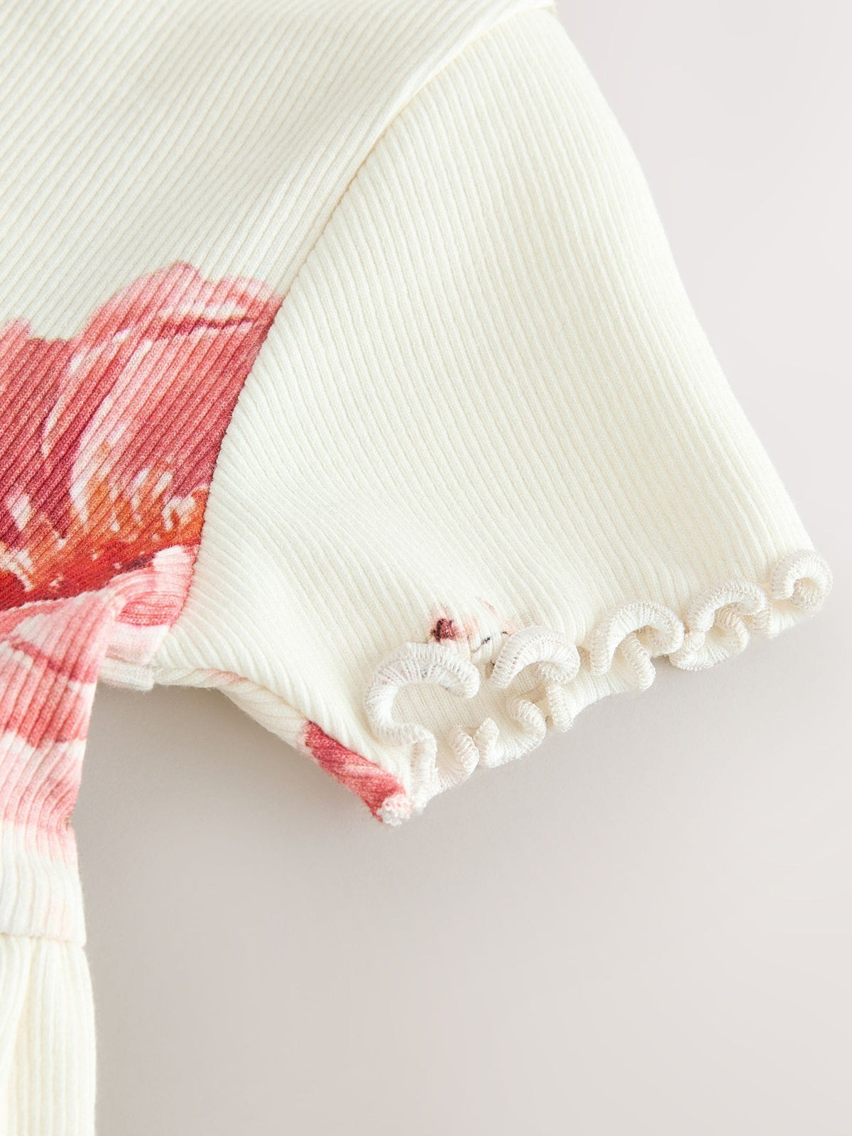 Cream Floral Short Sleeve Rib Summer Dress (3mths-7yrs)