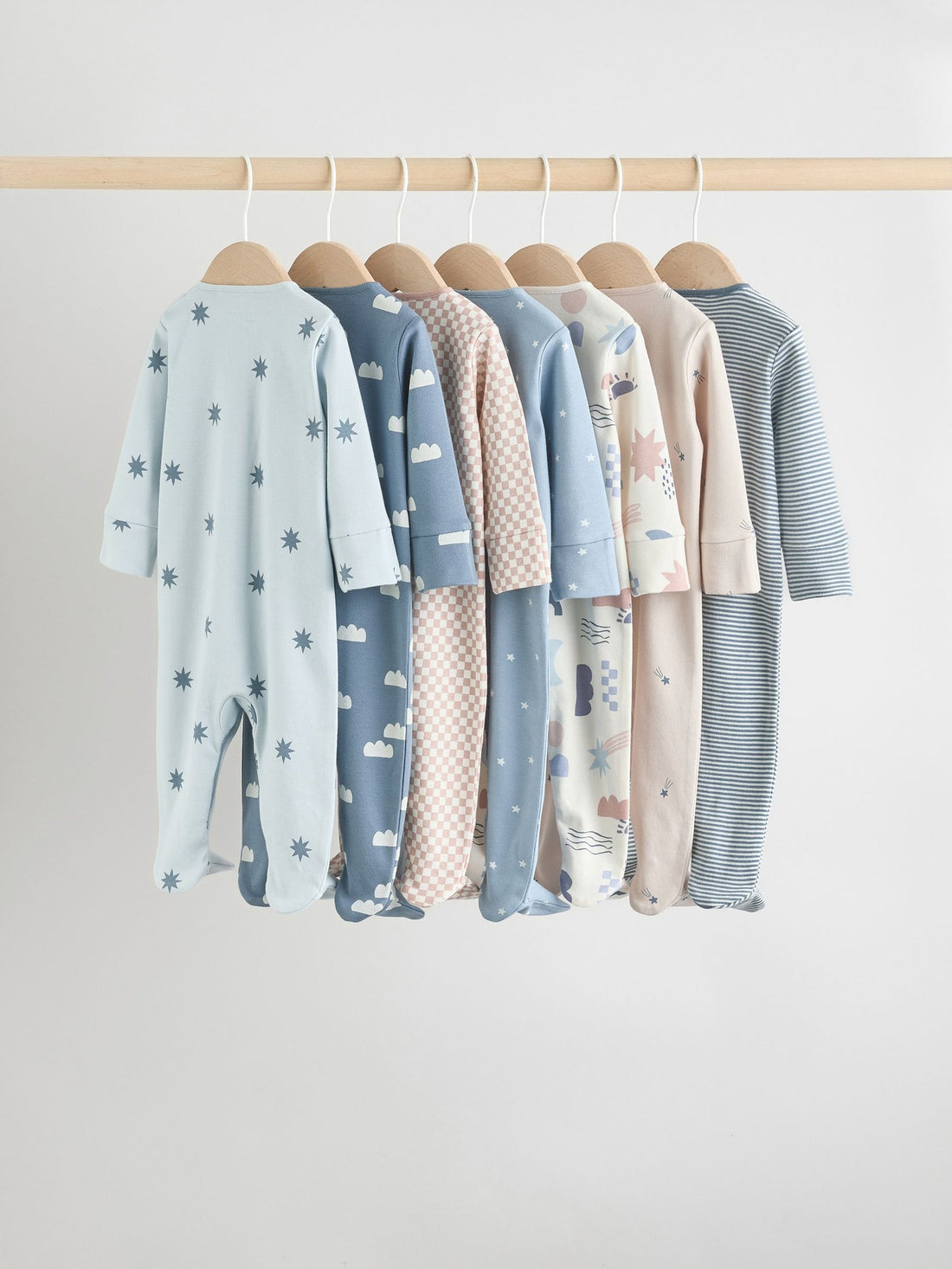 Blue 7 Pack Baby Footless Two Way Zip Sleepsuits 4 Pack (0mths-2yrs)