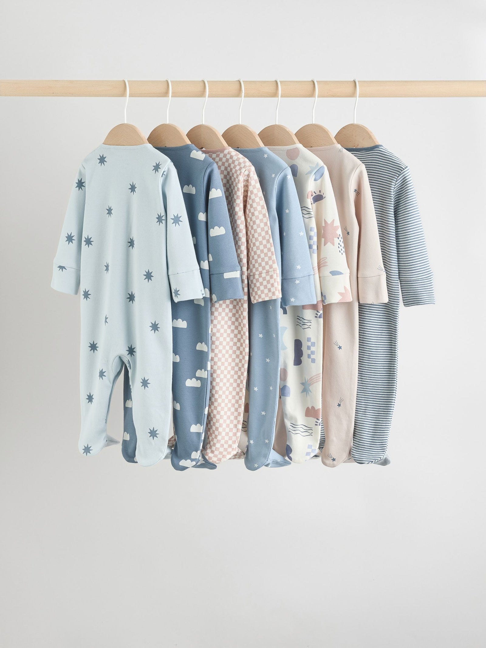 Blue 7 Pack Baby Footless Two Way Zip Sleepsuits 4 Pack (0mths-2yrs)