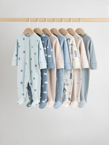 Blue 7 Pack Baby Footless Two Way Zip Sleepsuits 4 Pack (0mths-2yrs)