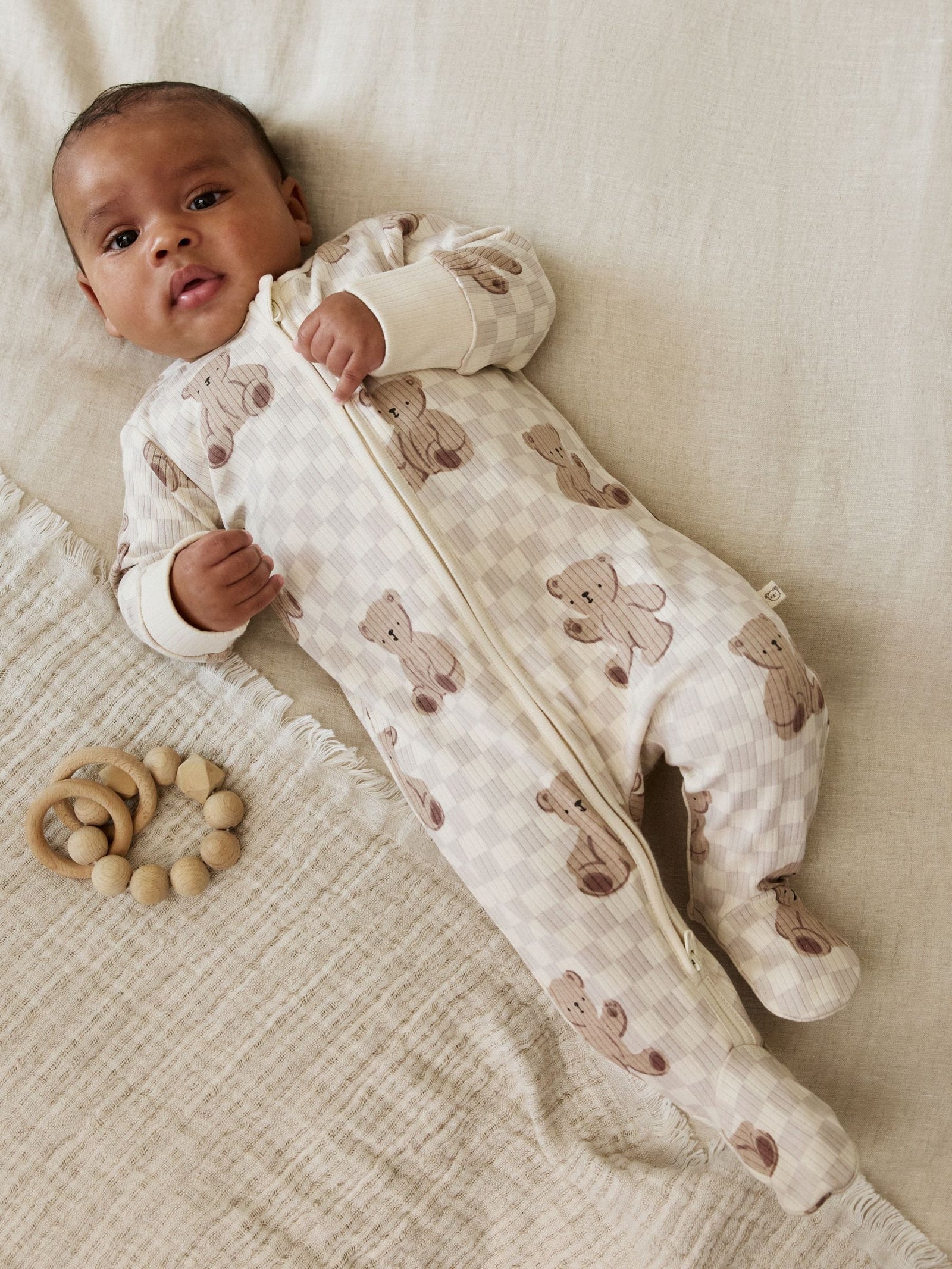Brown Bear Print Two Way Zip Baby Sleepsuits 4 Pack (0mths-2yrs)