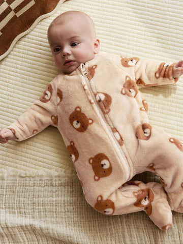 Brown Bear Fleece Baby Sleepsuit
