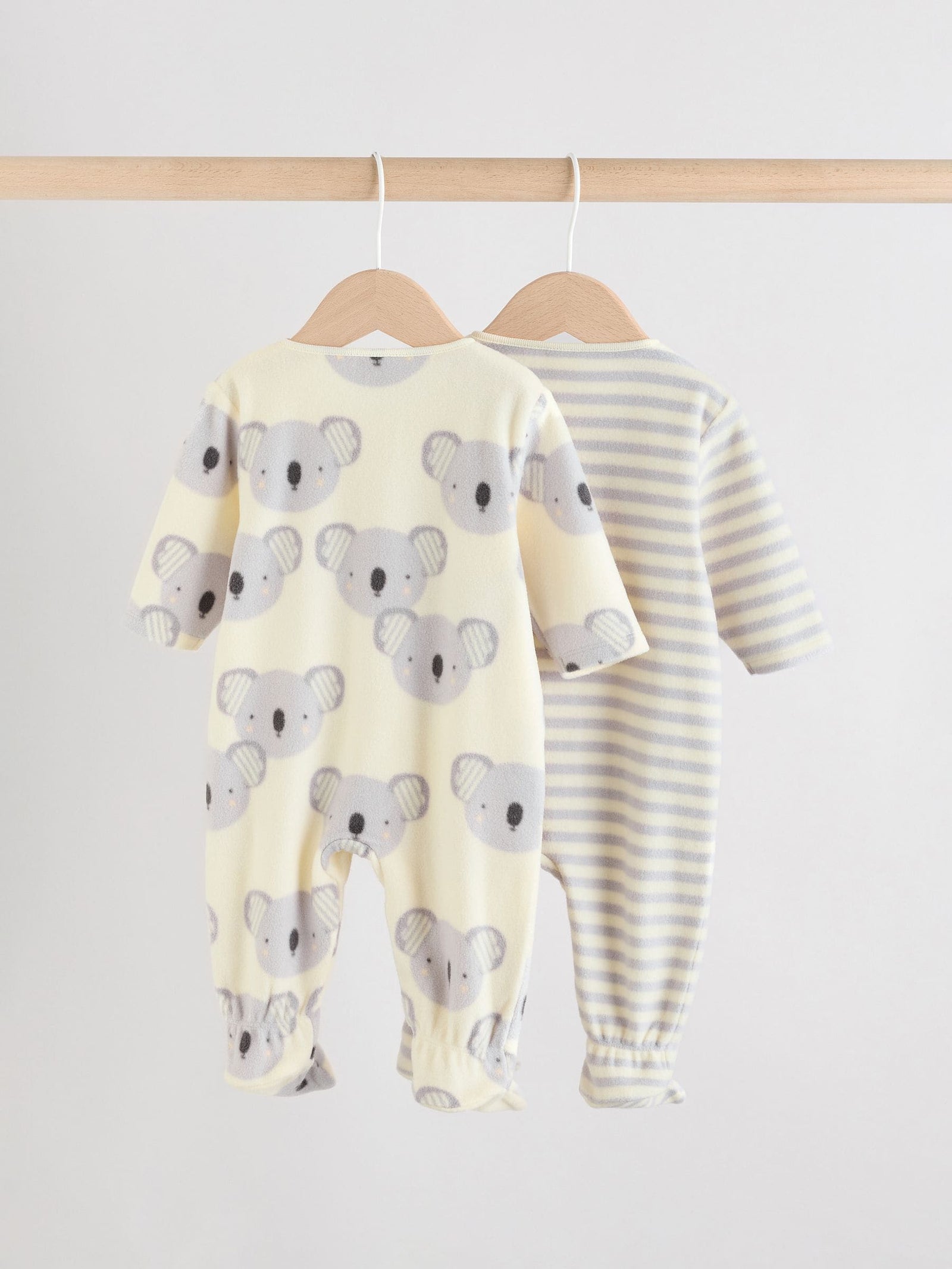 Grey Baby Micro Fleece Two Way Zip Sleepsuits 2 Pack