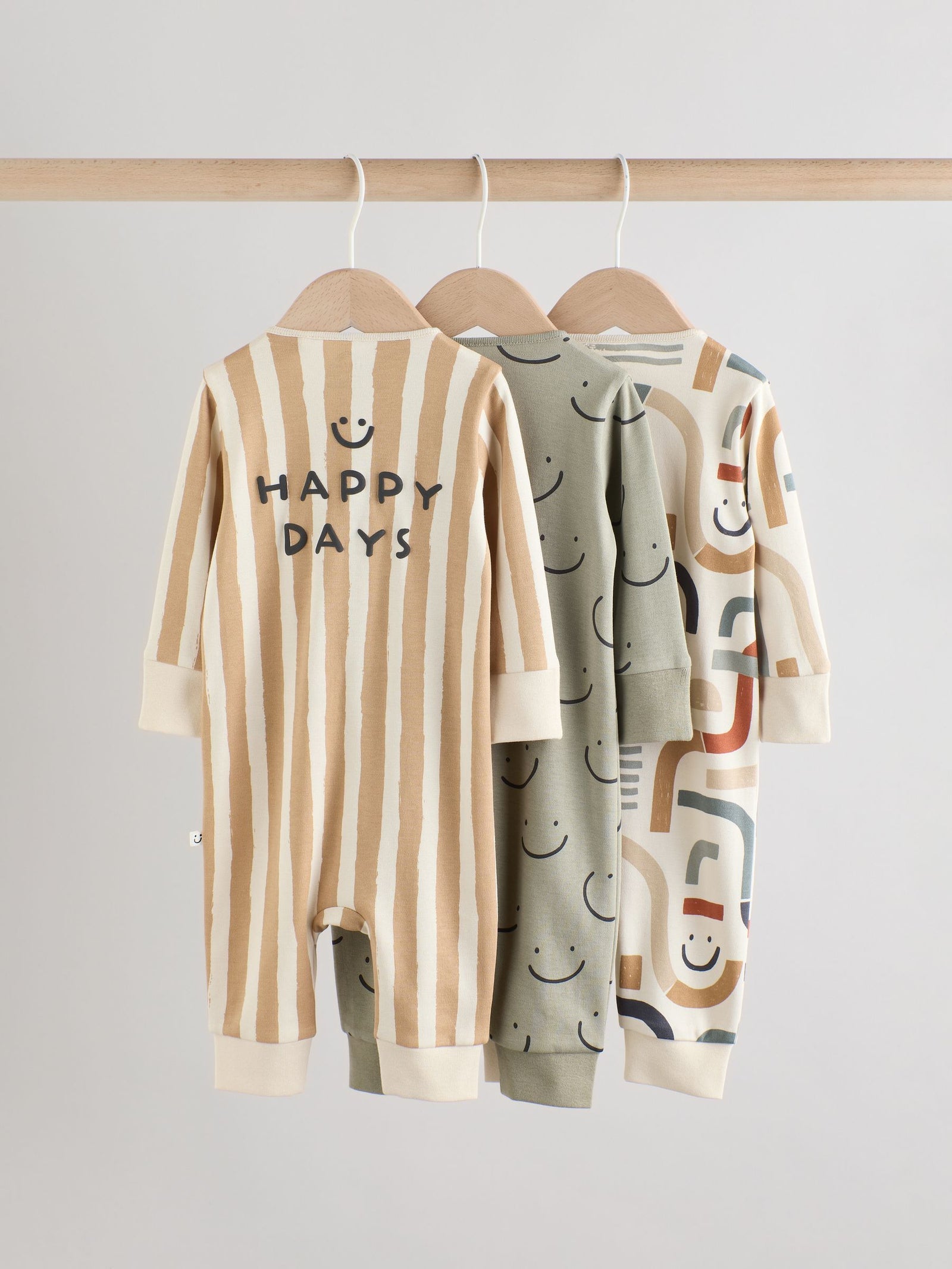 Olive Green 3 Pack Baby Sleepsuits (0mths-3yrs)