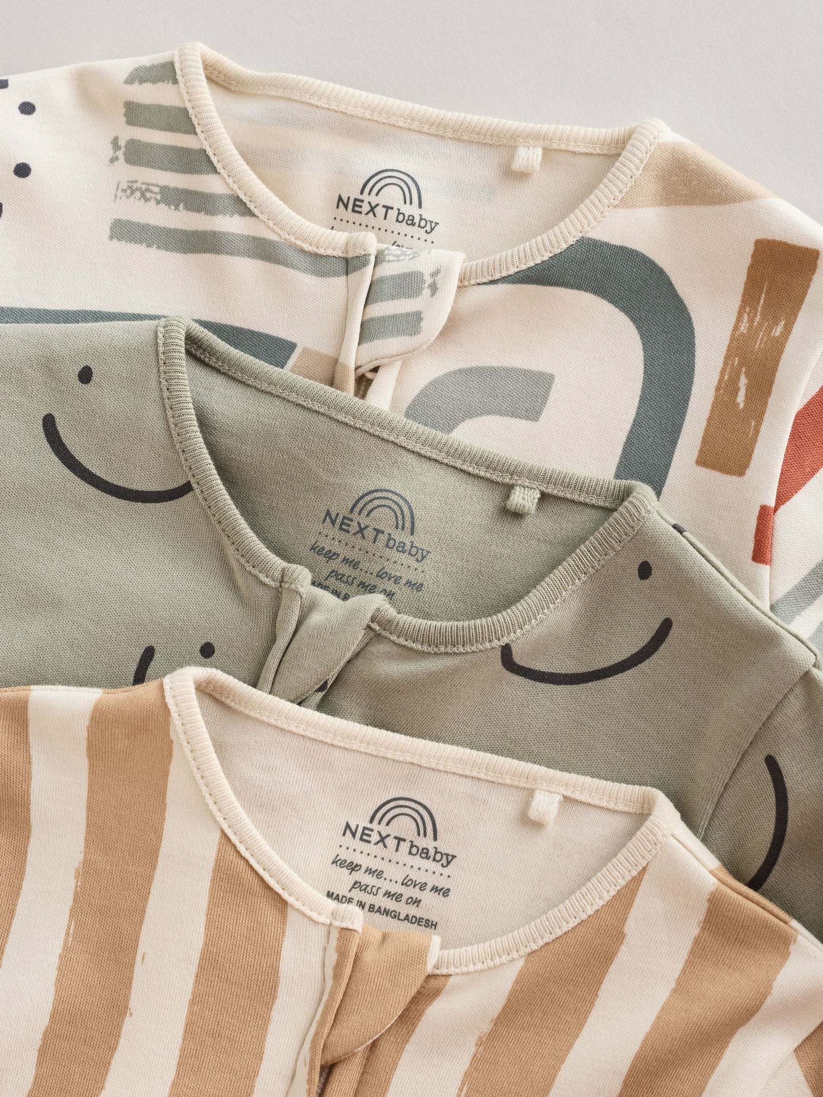 Olive Green 3 Pack Baby Sleepsuits (0mths-3yrs)