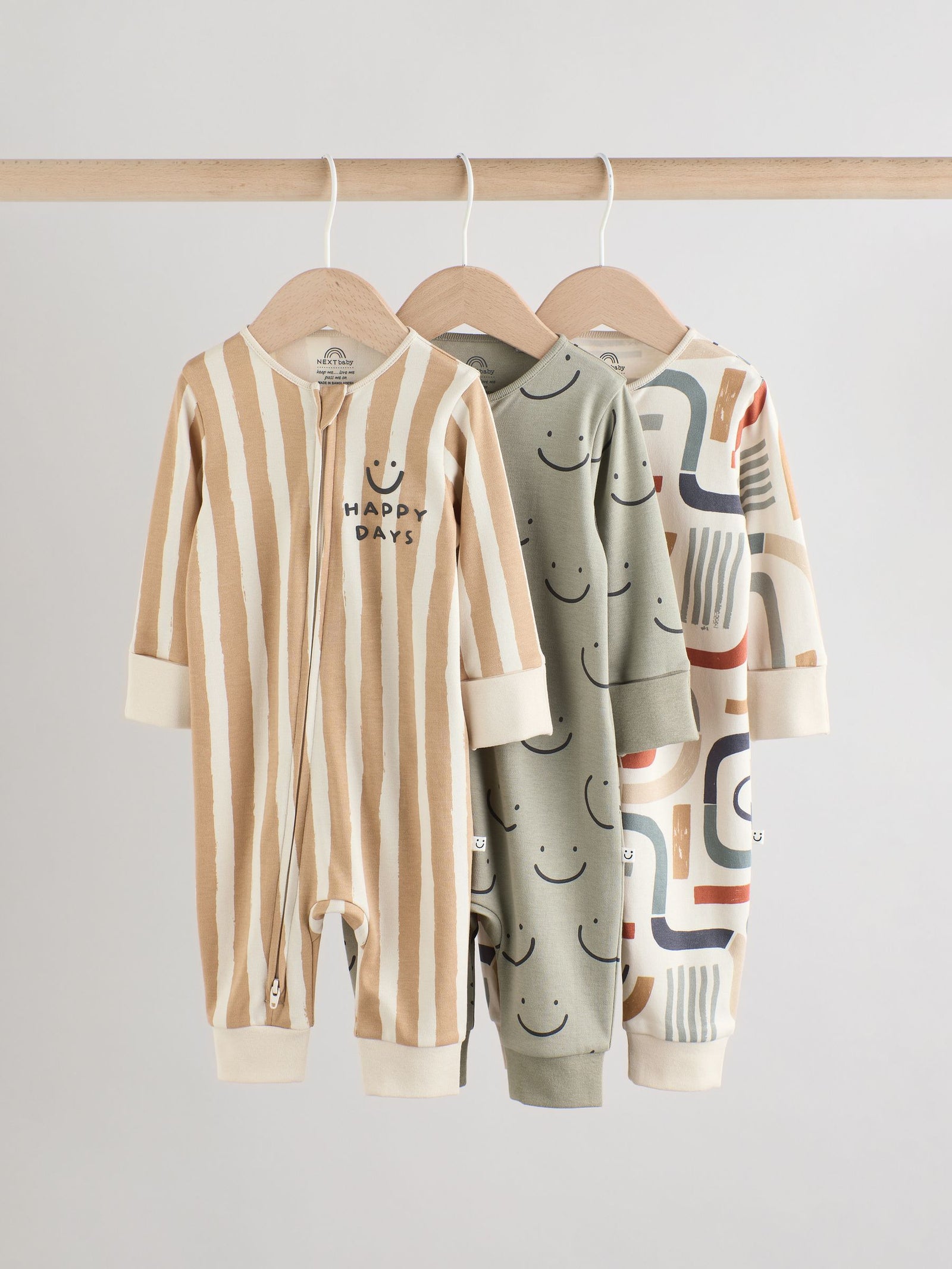 Olive Green 3 Pack Baby Sleepsuits (0mths-3yrs)