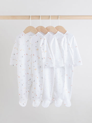 White 4 Pack Popper Baby Sleepsuits (0-2yrs)