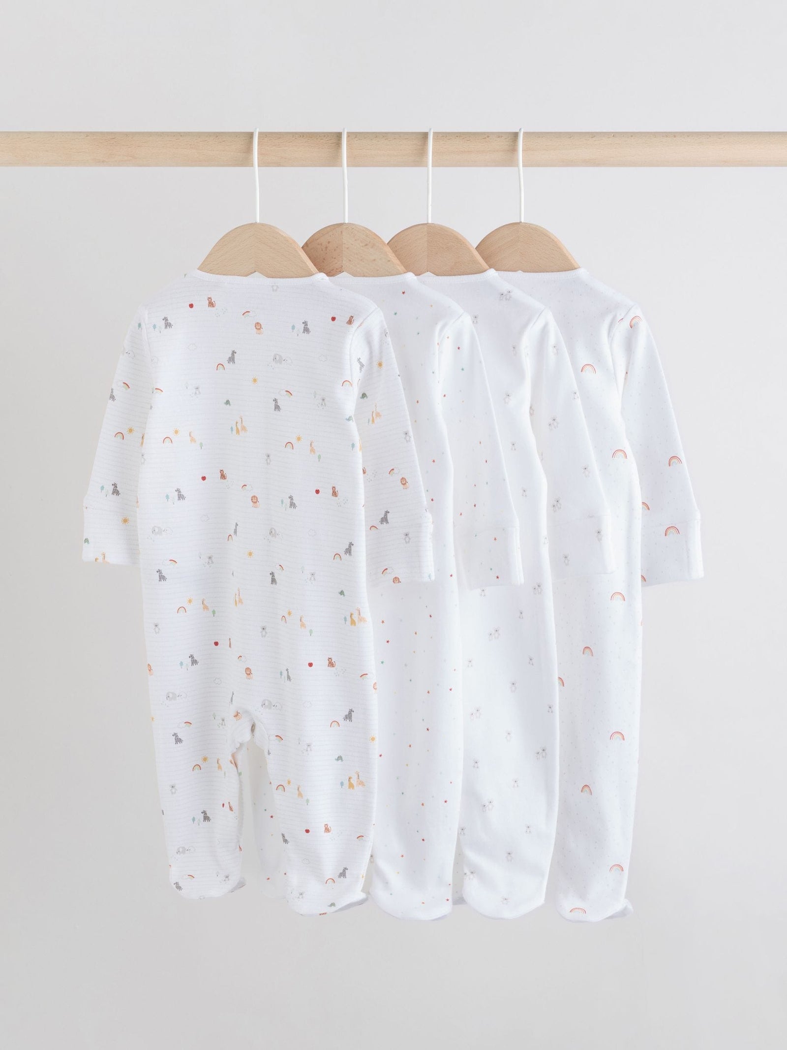 White 4 Pack Popper Baby Sleepsuits (0-2yrs)