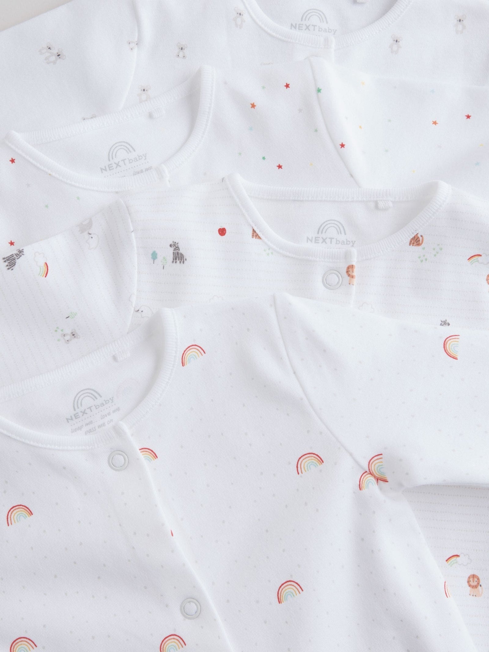 White 4 Pack Popper Baby Sleepsuits (0-2yrs)