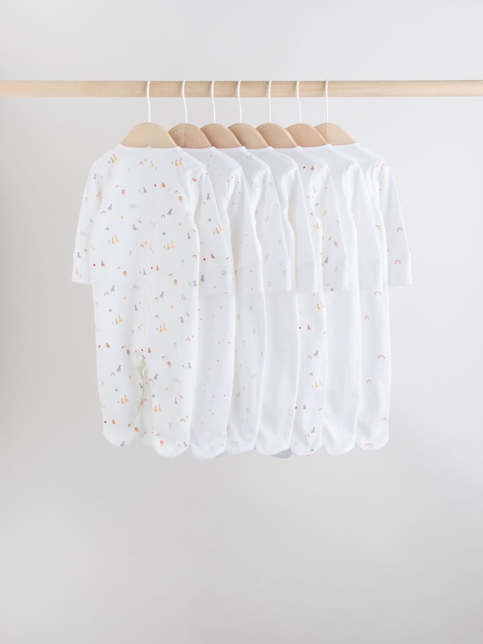 White 7 Pack Popper Baby Sleepsuits (0-2yrs)