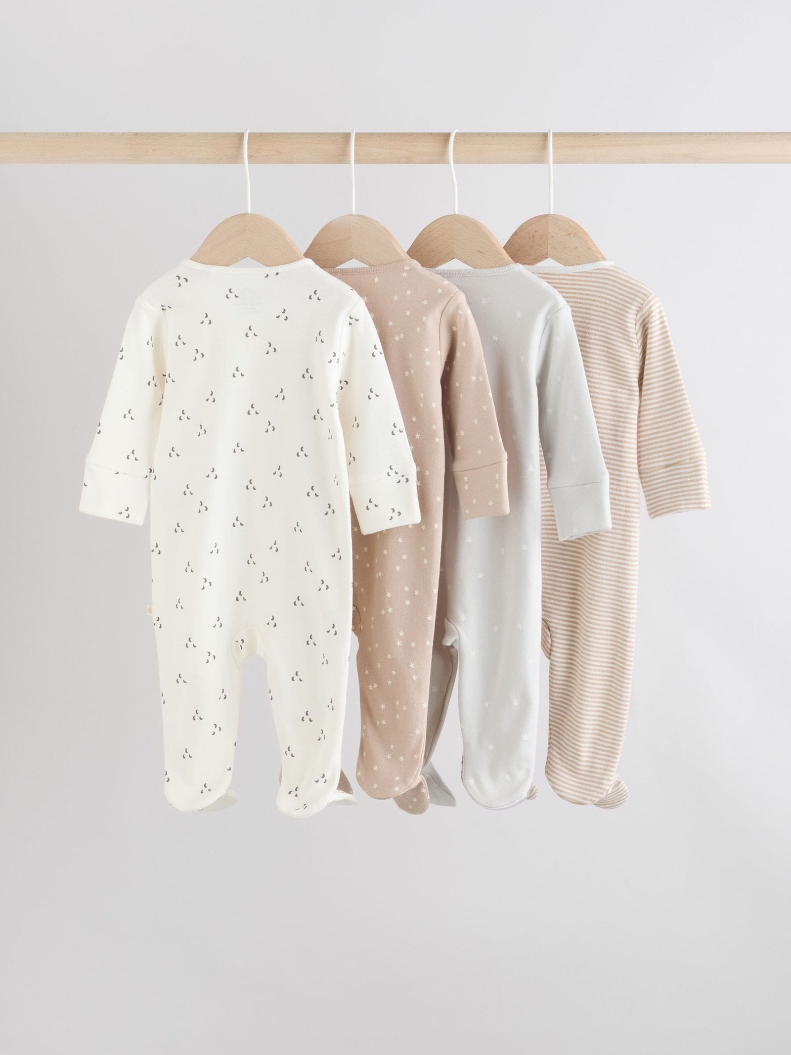Cream 4 Pack Two Way Zip Baby Sleepsuits (0-2yrs)