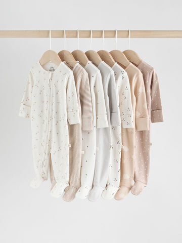 Neutral 7 Pack Two Way Zip Baby Sleepsuits (0-2yrs)
