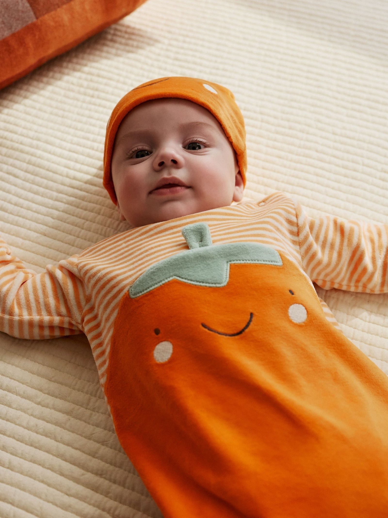 Orange Halloween Velour Pumpkin Dress Up Baby Sleepsuit