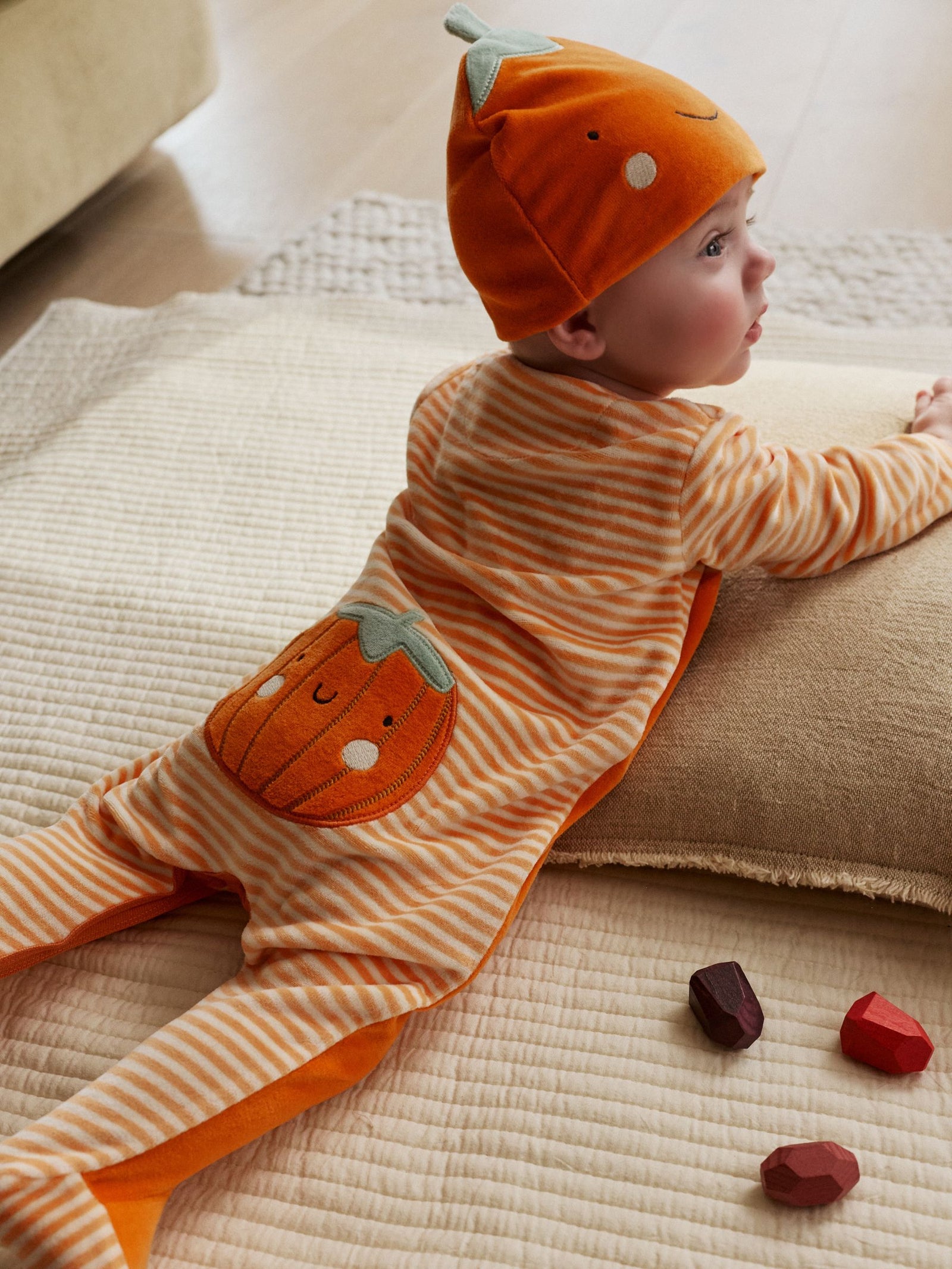 Orange Halloween Velour Pumpkin Dress Up Baby Sleepsuit