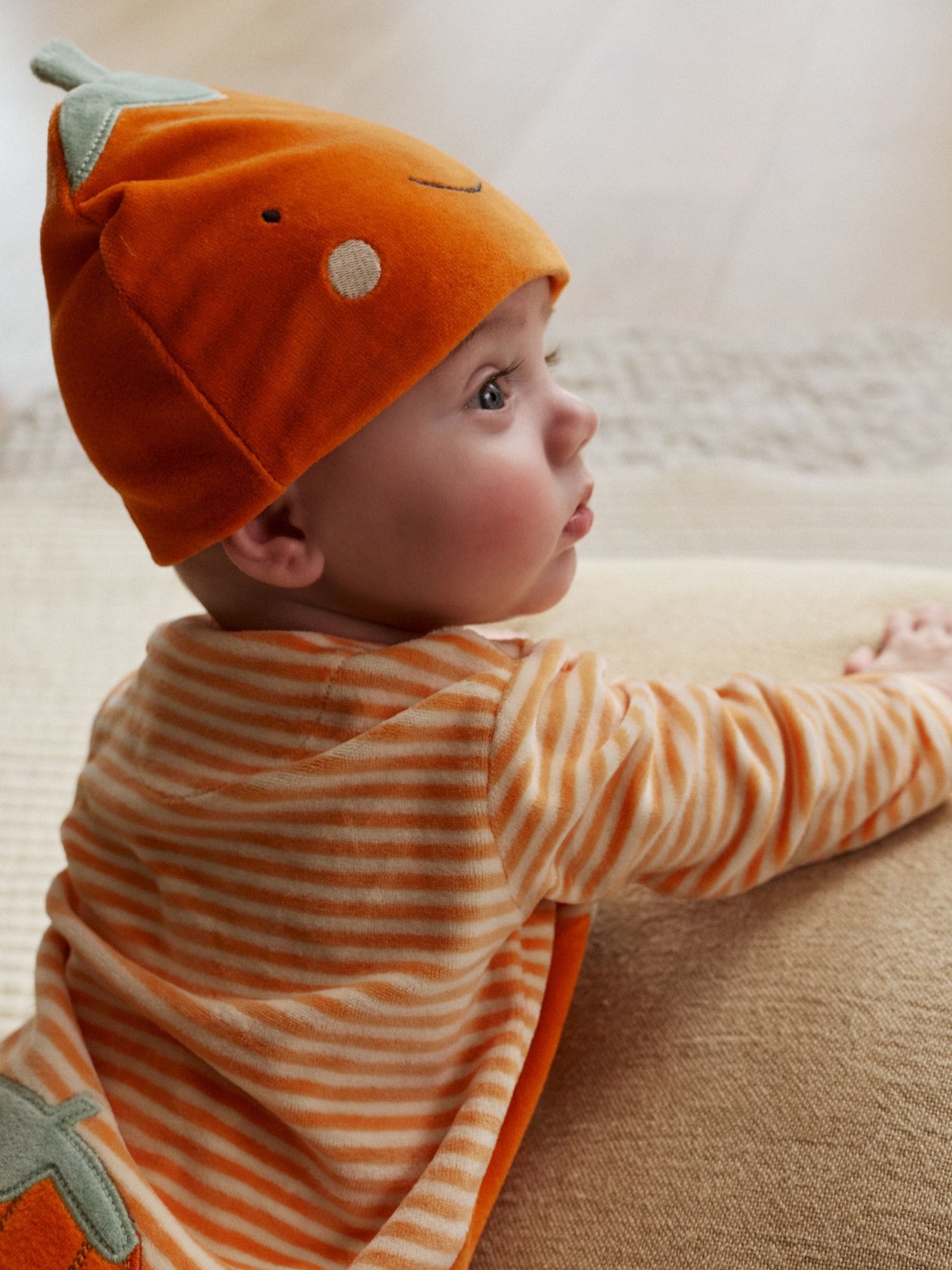 Orange Halloween Velour Pumpkin Dress Up Baby Sleepsuit
