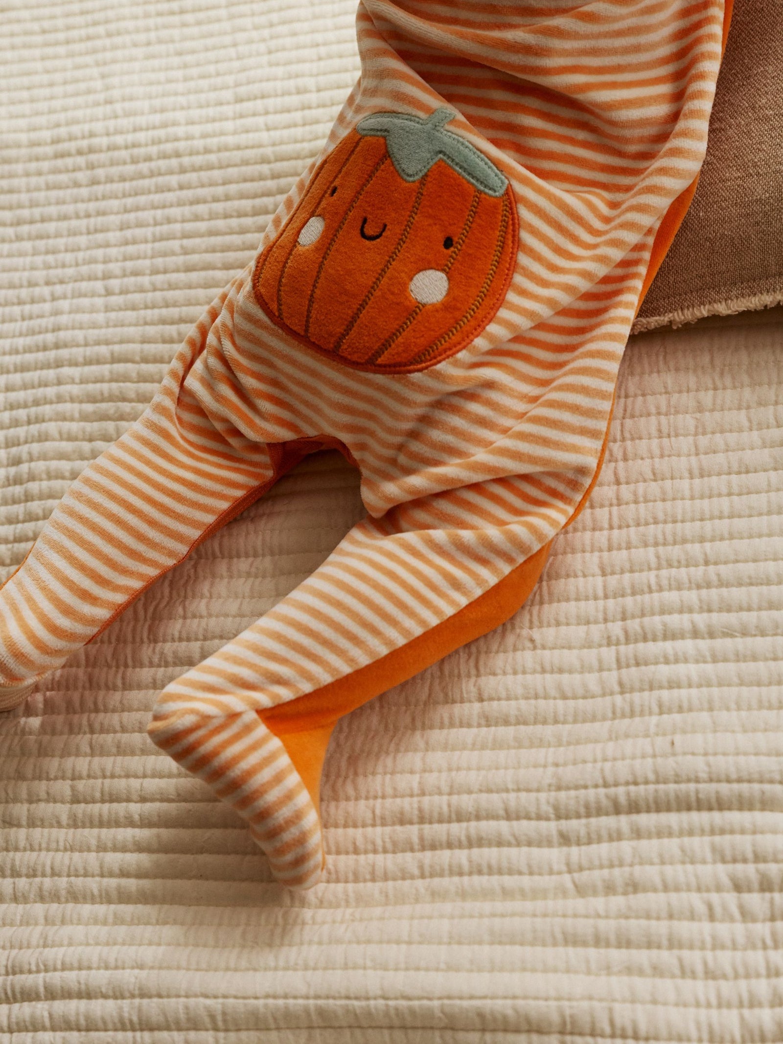 Orange Halloween Velour Pumpkin Dress Up Baby Sleepsuit