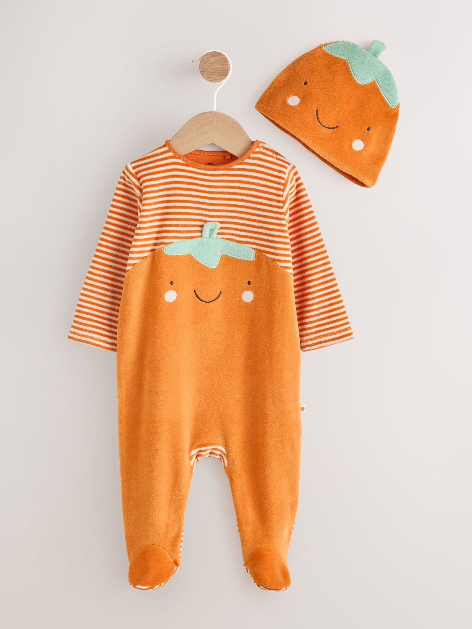 Orange Halloween Velour Pumpkin Dress Up Baby Sleepsuit