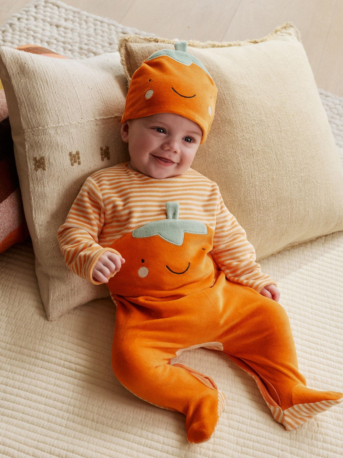 Orange Halloween Velour Pumpkin Dress Up Baby Sleepsuit