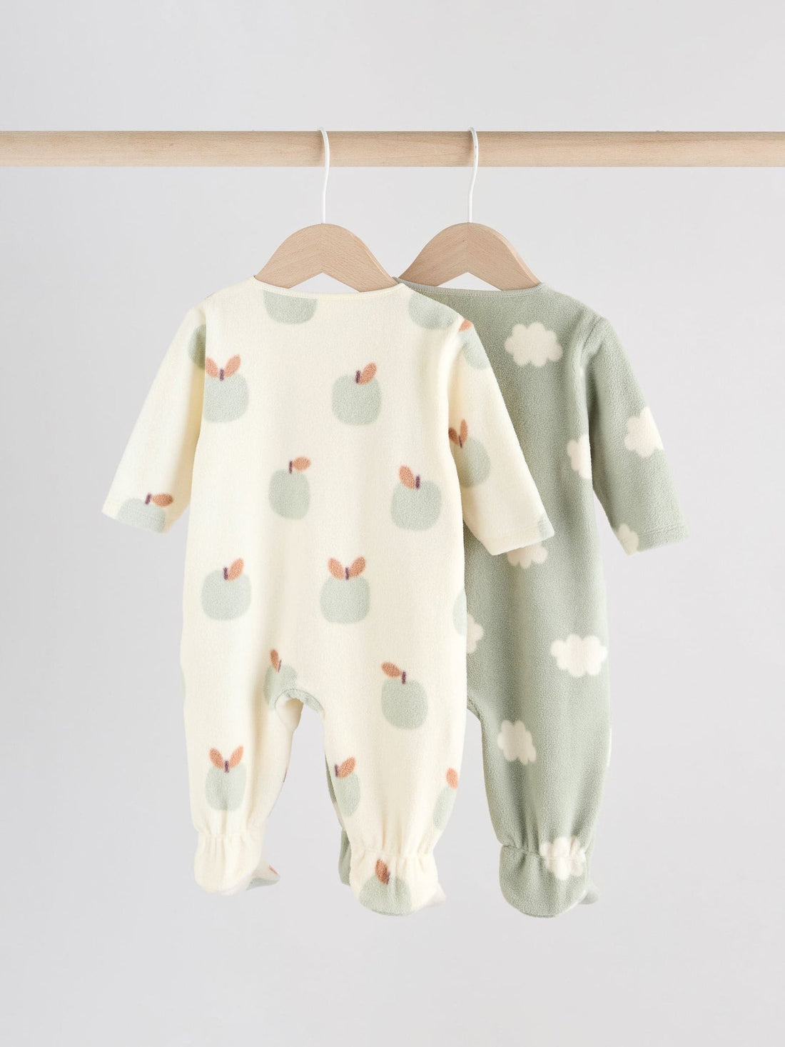 Sage Green Apple Baby Micro Fleece Two Way Zip Sleepsuits 2 Pack