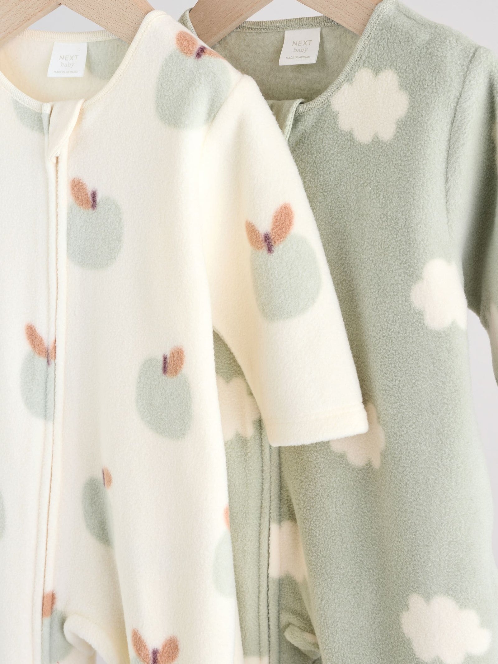 Sage Green Apple Baby Micro Fleece Two Way Zip Sleepsuits 2 Pack
