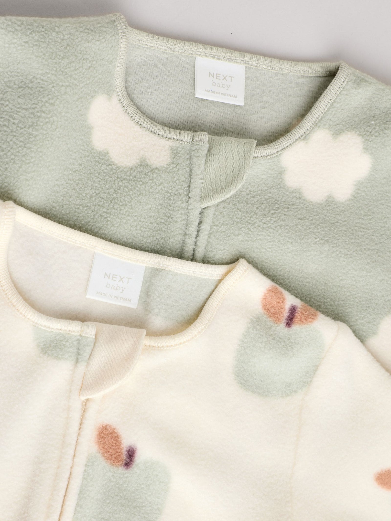 Sage Green Apple Baby Micro Fleece Two Way Zip Sleepsuits 2 Pack