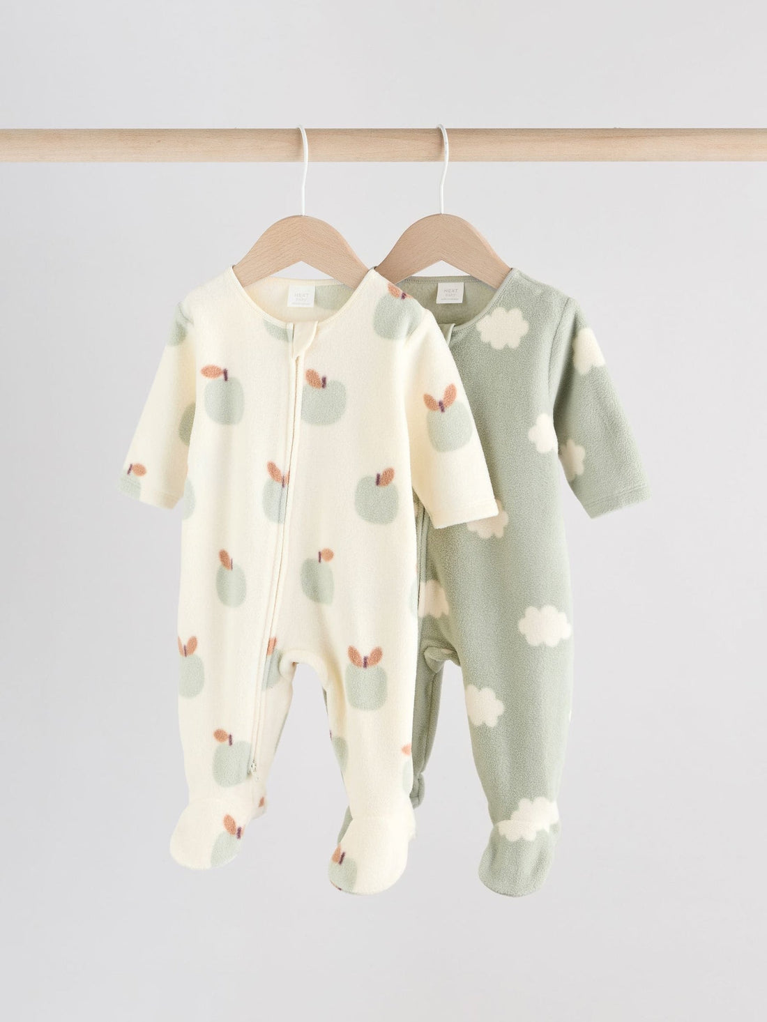 Sage Green Apple Baby Micro Fleece Two Way Zip Sleepsuits 2 Pack