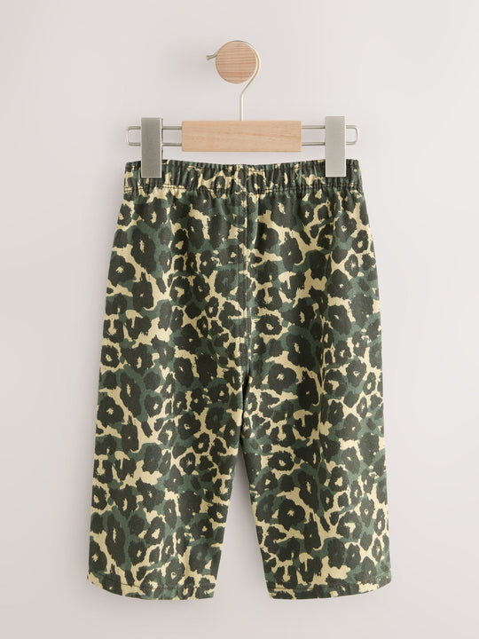Green Leopard Print Pull On Wide Trousers (3mths-7yrs)