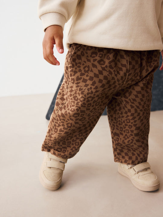 Tan Leopard Print Pull On Wide Trousers (3mths-7yrs)