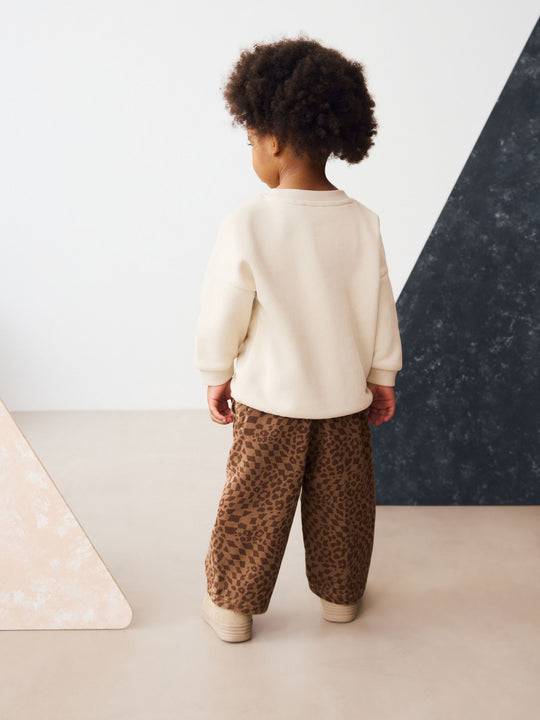 Tan Leopard Print Pull On Wide Trousers (3mths-7yrs)