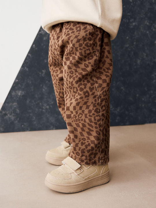 Tan Leopard Print Pull On Wide Trousers (3mths-7yrs)