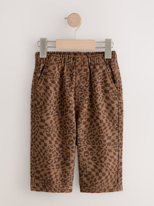 Tan Leopard Print Pull On Wide Trousers (3mths-7yrs)