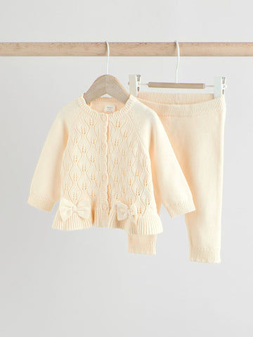 White Frill Knitted Bow Cardigan Set (0mths-3yrs)