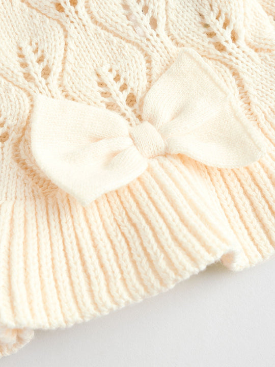 White Frill Knitted Bow Cardigan Set (0mths-3yrs)