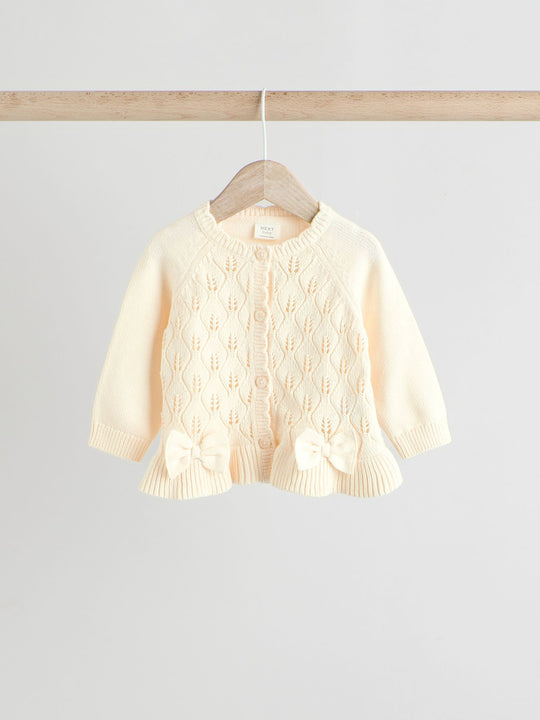 White Frill Knitted Bow Cardigan Set (0mths-3yrs)