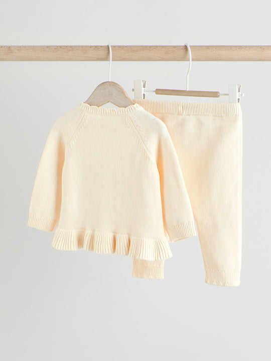 White Frill Knitted Bow Cardigan Set (0mths-3yrs)