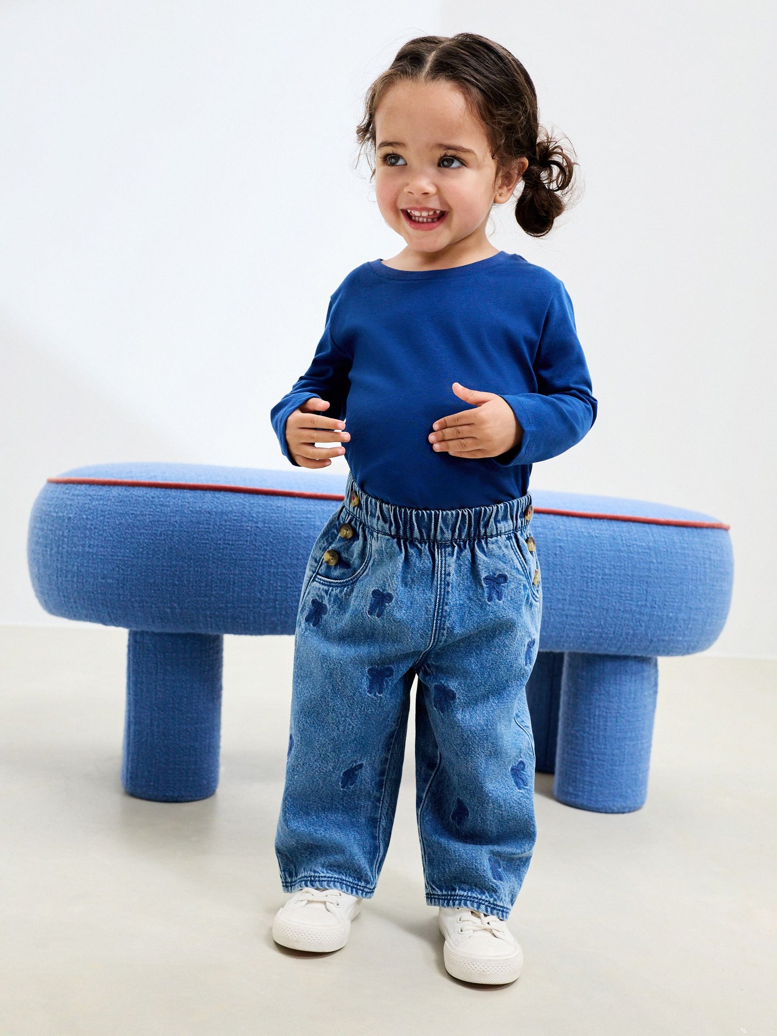 Mid Blue Denim Bow Embroidered Jeans (3mths-7yrs)