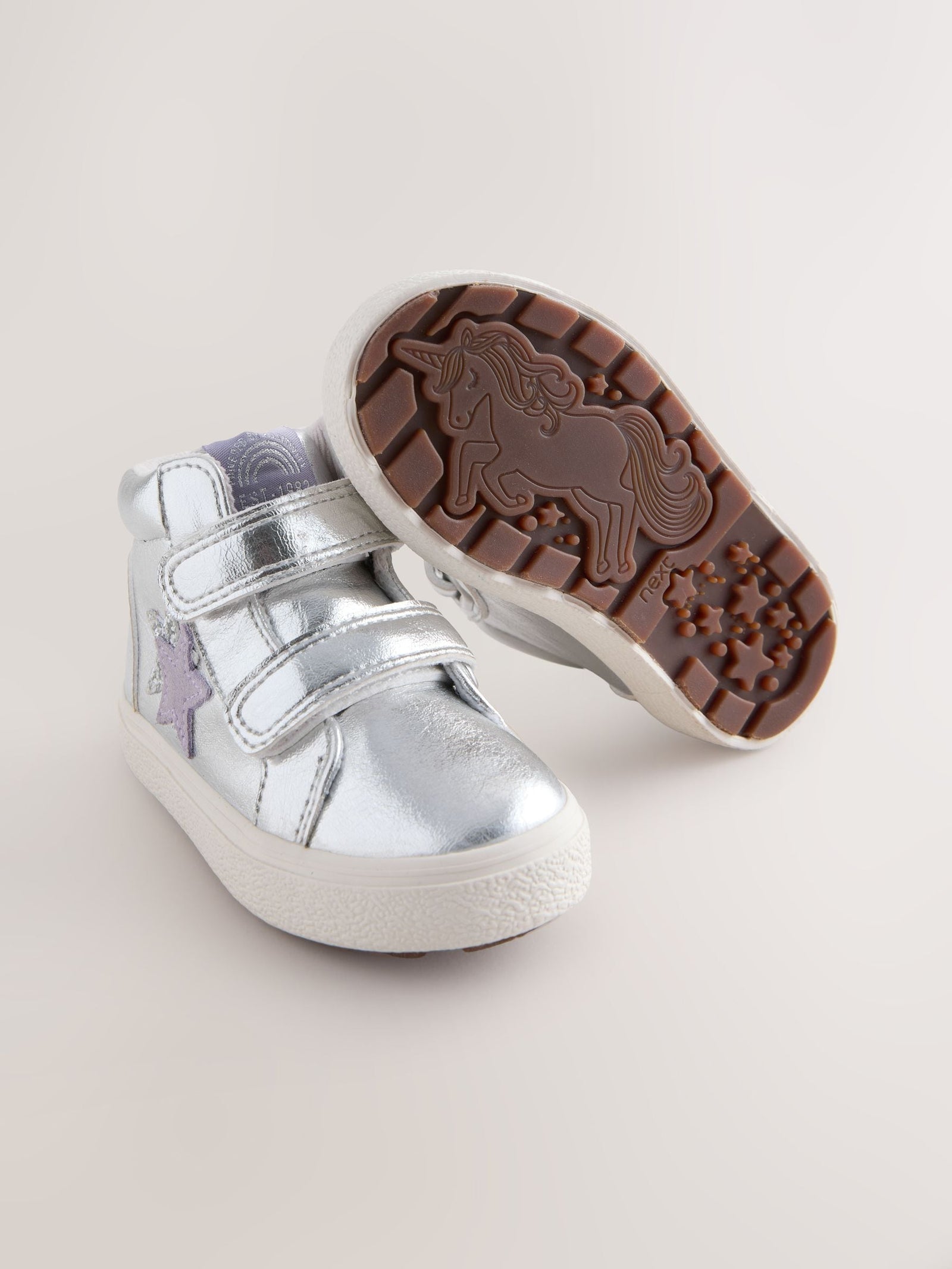 Silver Standard Fit (F) Touch Fasten High Top Trainers
