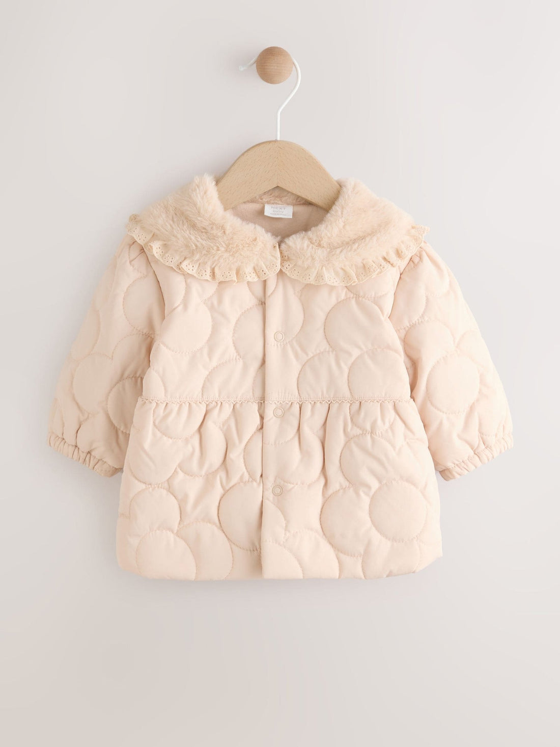 Neutral Oversized Collar Faux Fur Quilted Baby Jacket (0mths-2yrs)