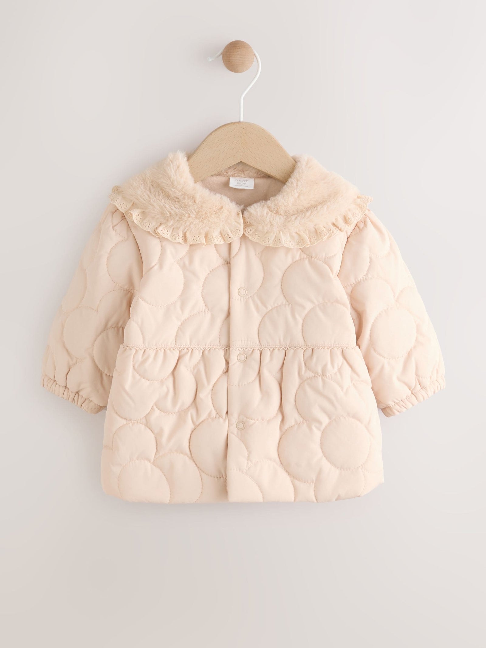Neutral Oversized Collar Faux Fur Quilted Baby Jacket (0mths-2yrs)